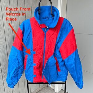 1980s White Peaks Colorblock Retro Ski Snow Coat Jacket, Front Pouch